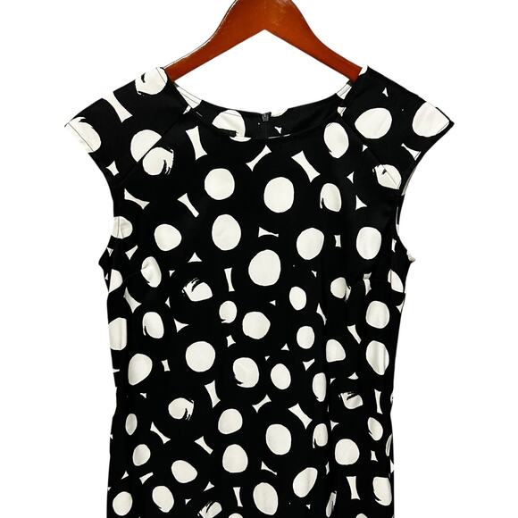 AB Studio Dress Womens 8 Black White Sleeveless Sheath Polka‎ Dot Pockets Chic - Picture 5 of 8